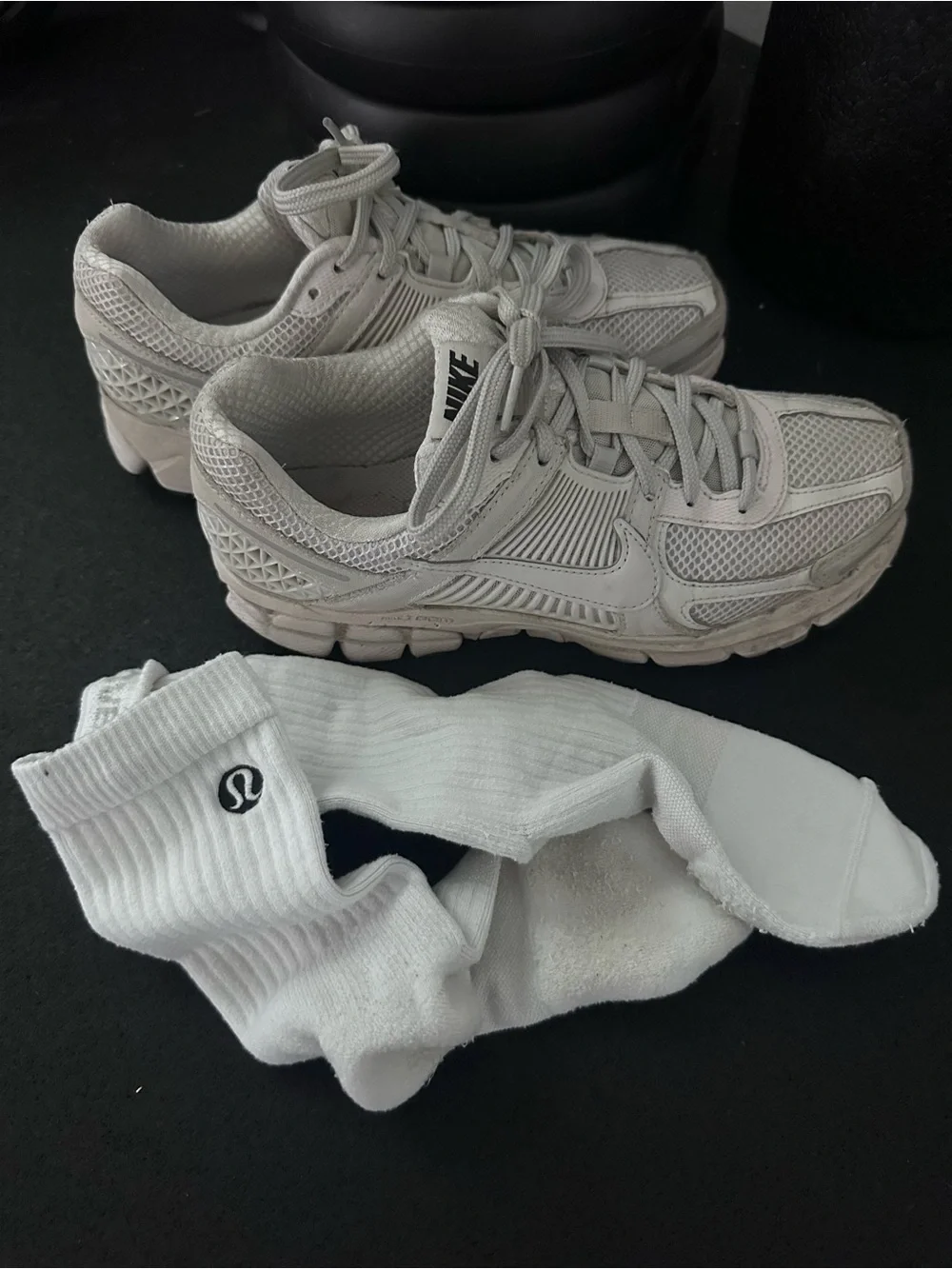 Used Womens White Crew Athletic Socks - Ribbed Lululemon Logo